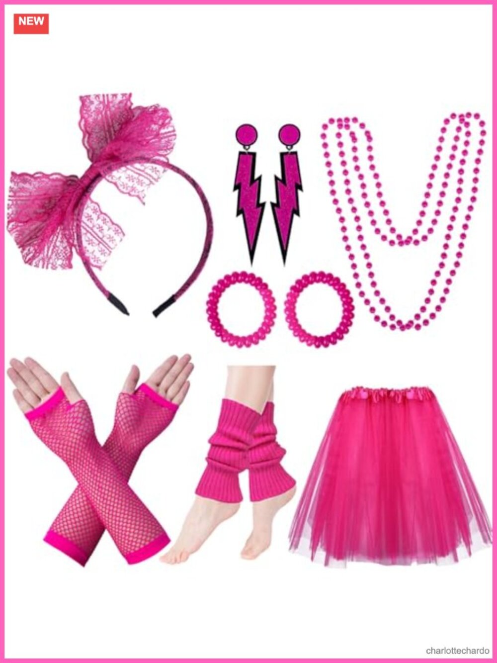 Women's 80s Costume Accessory Set Fishnet Gloves Leg Warmers Tutu
